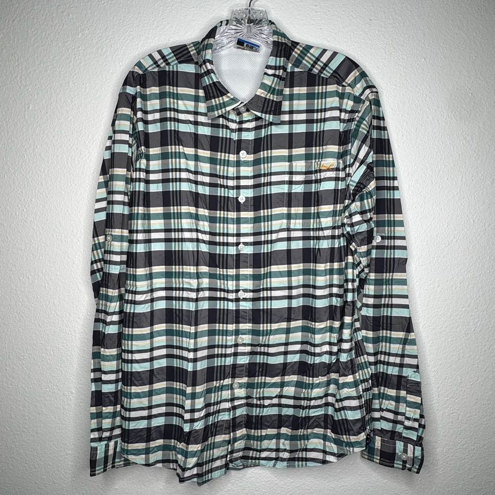 Salt Life Blue Plaid Lightweight Button Up Long‎ Sleeve Vented Shirt Size L